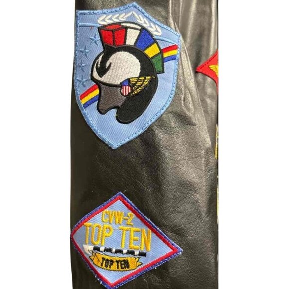 Top Gun Real Leather Black Bomber Jacket W/ Patches Men’s Size Large Coat NWT - Picture 8 of 11